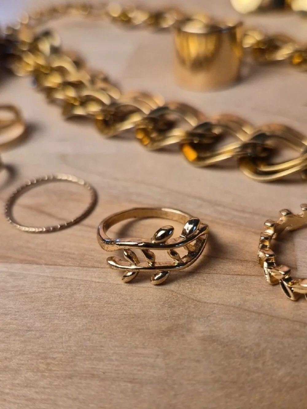 Goldtone Lot Of Chain, Bracelet, And Rings